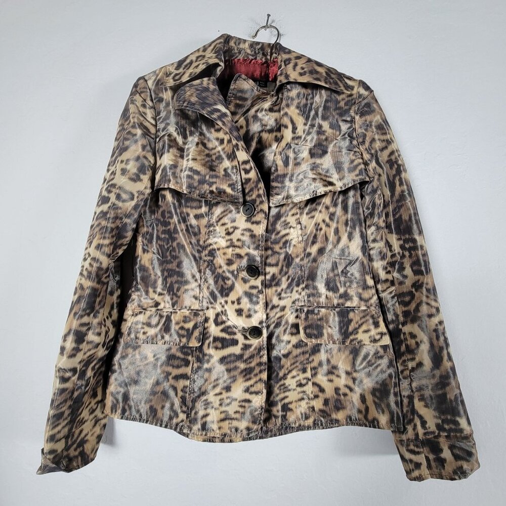 Lafayette 148 New York Leopard Print Button-Up Womens Jacket Size 2 Belted